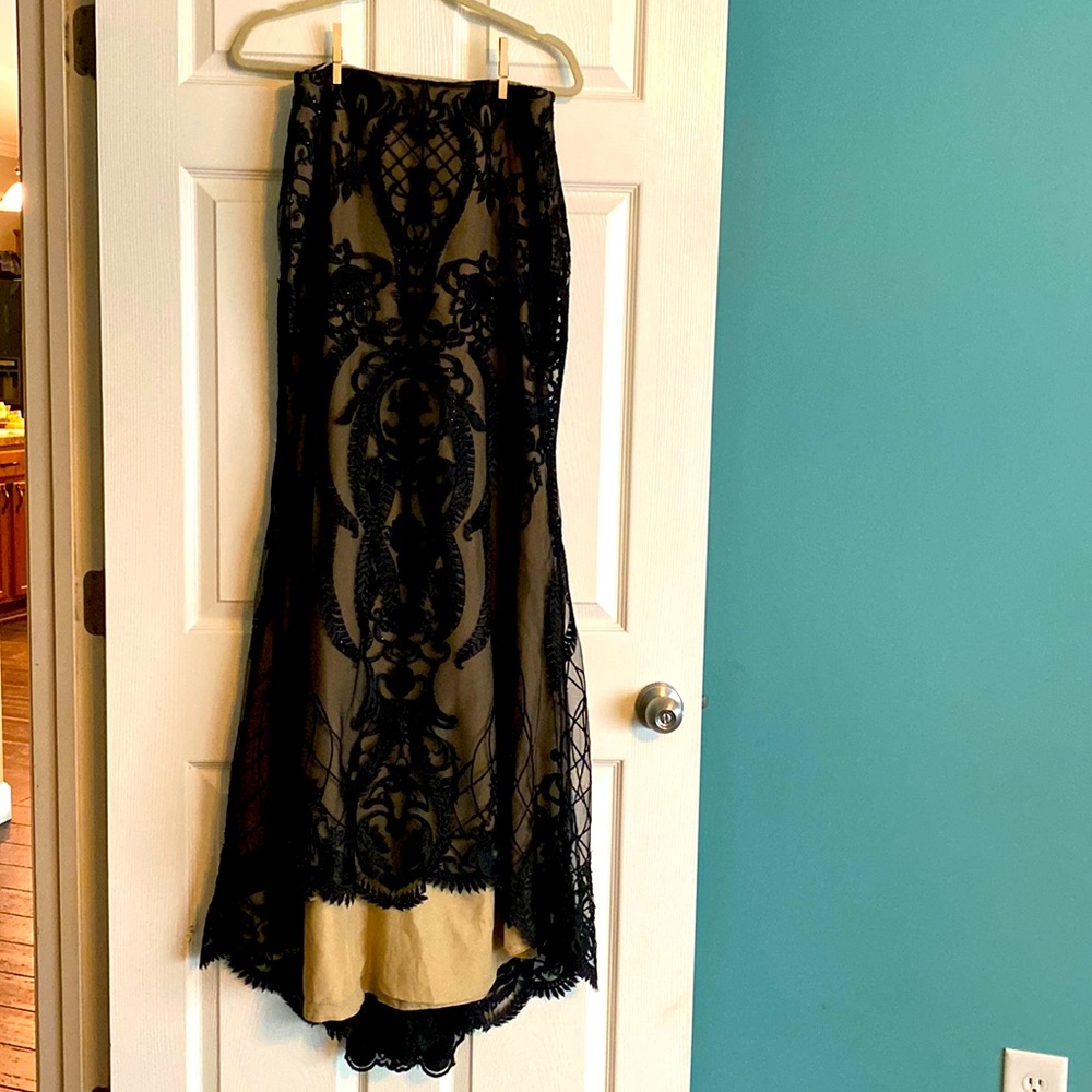 Black lace two piece dress.